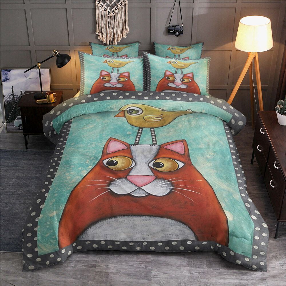 Cat And Bird Bedding Set