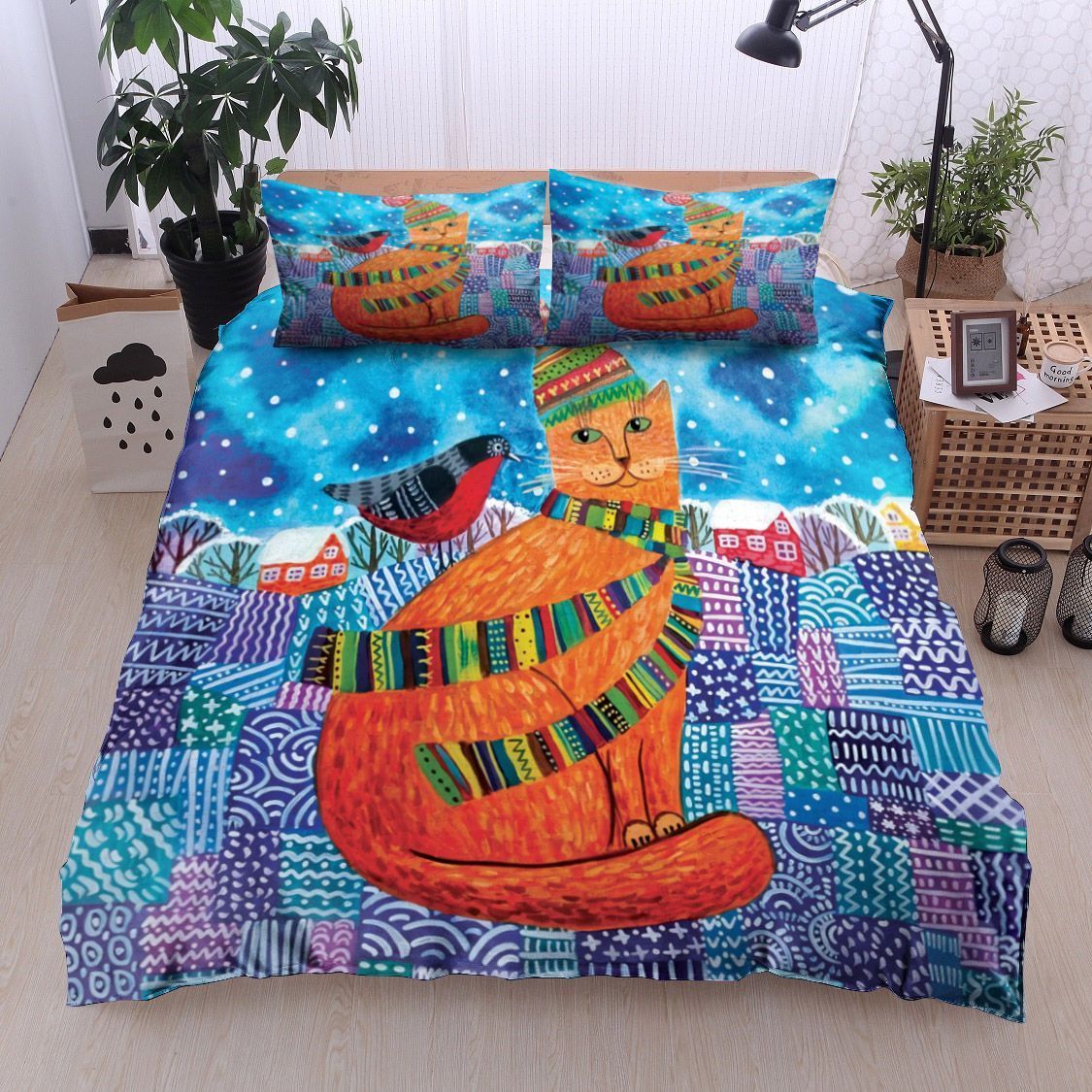 Cat And Bird Bedding Set