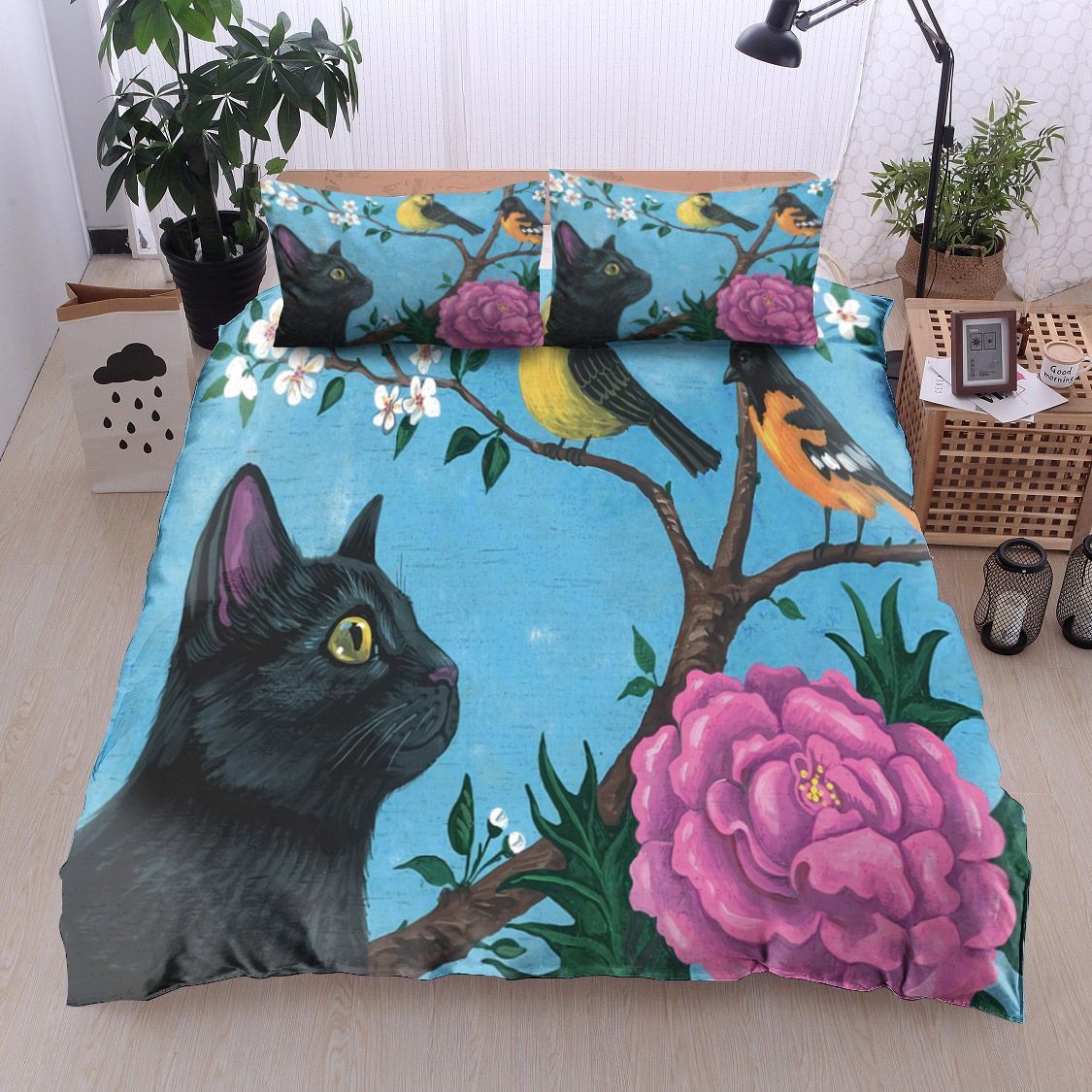 Cat And Bird Bedding Set