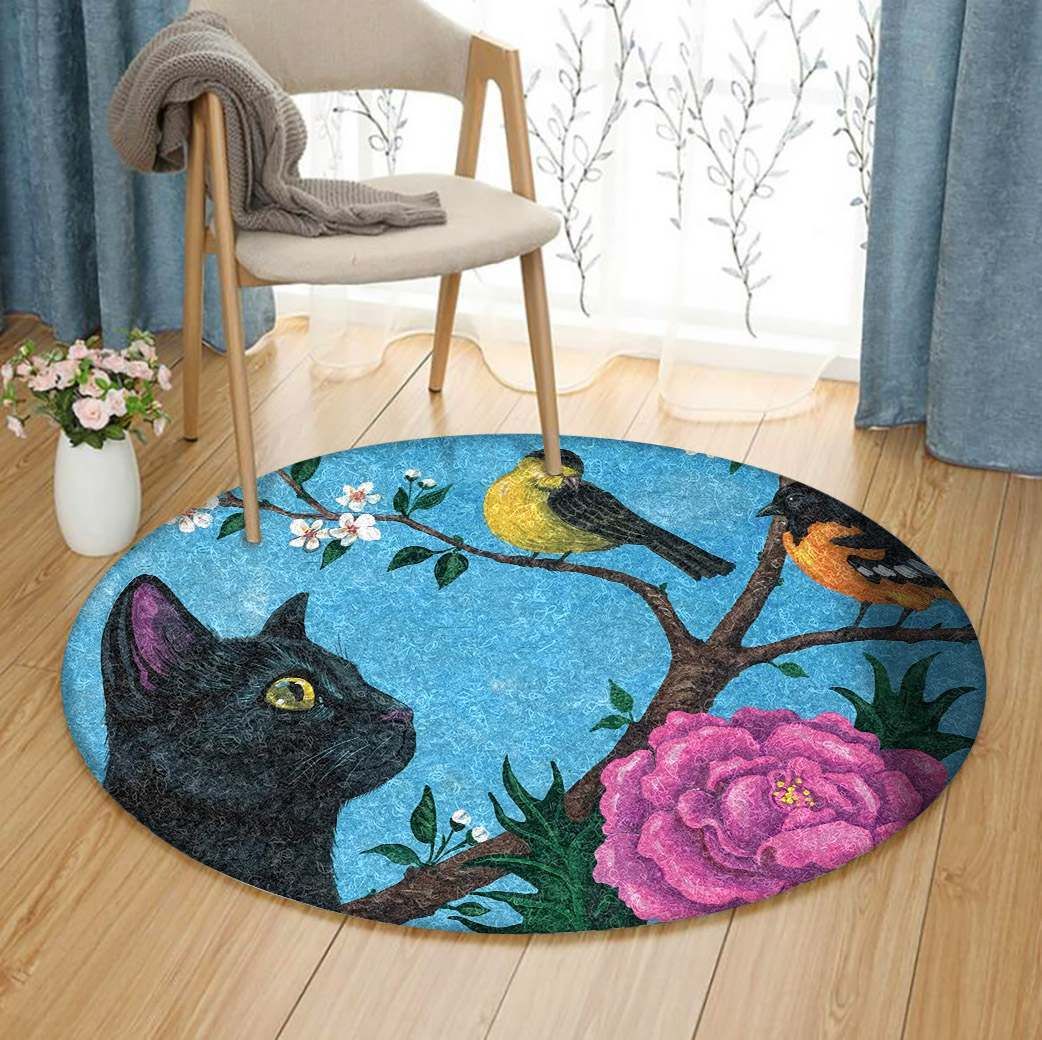 Cat And Bird Round Carpet