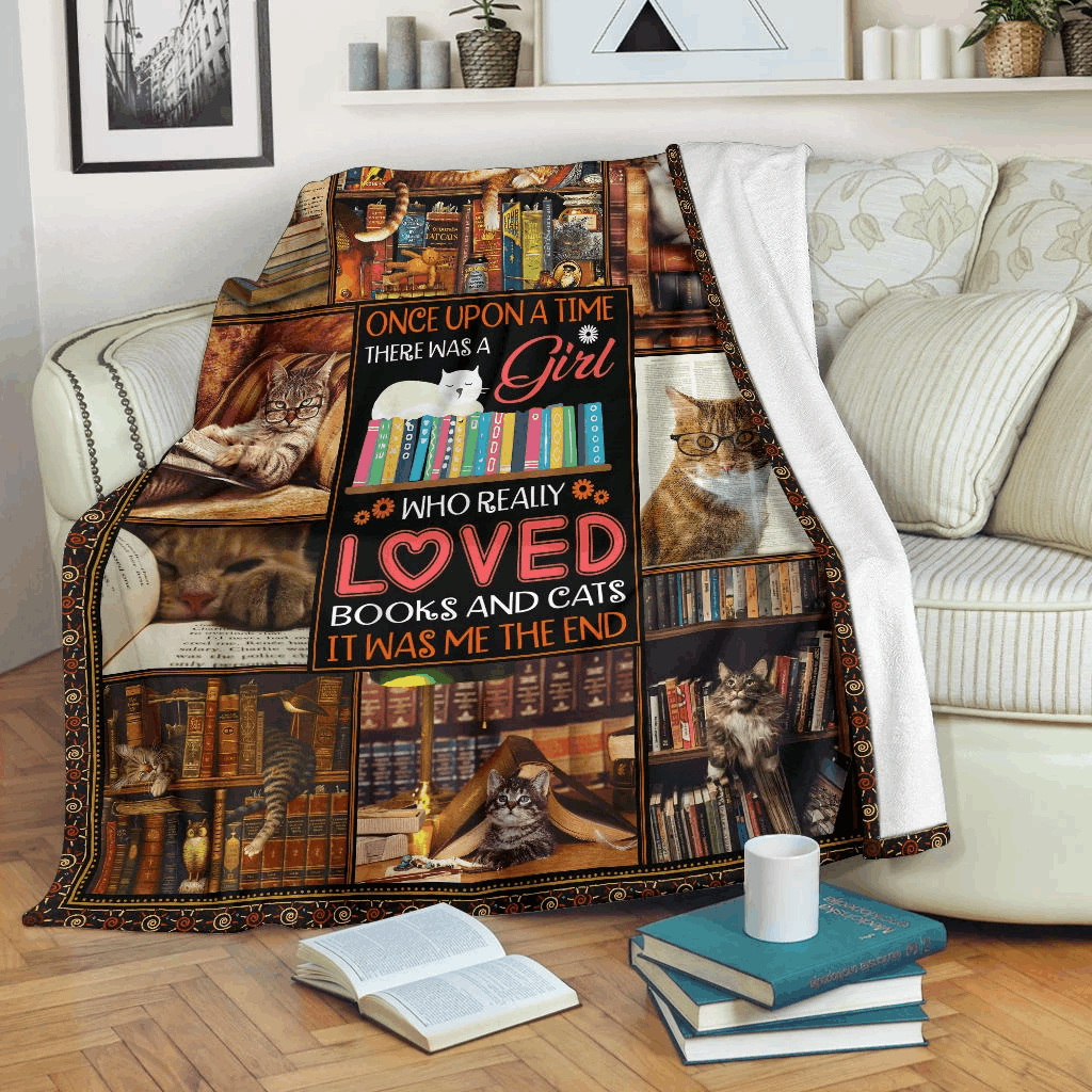 Cat And Book Sherpa Fleece Blanket