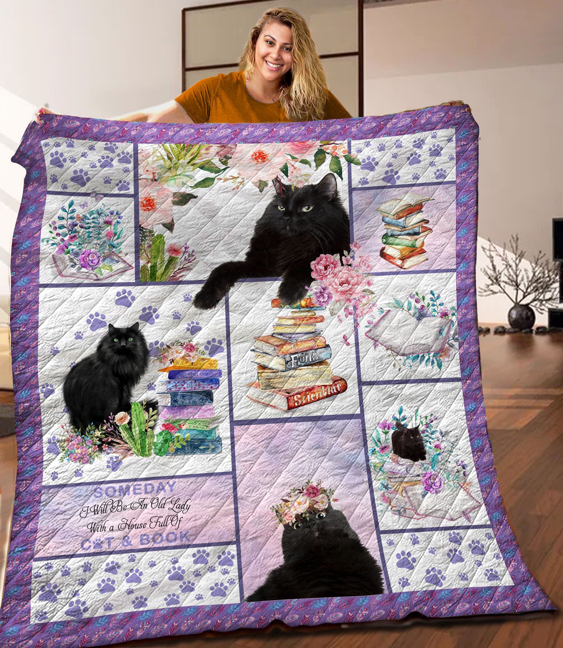 Cat And Book Quilt Blanket C9B280212MI