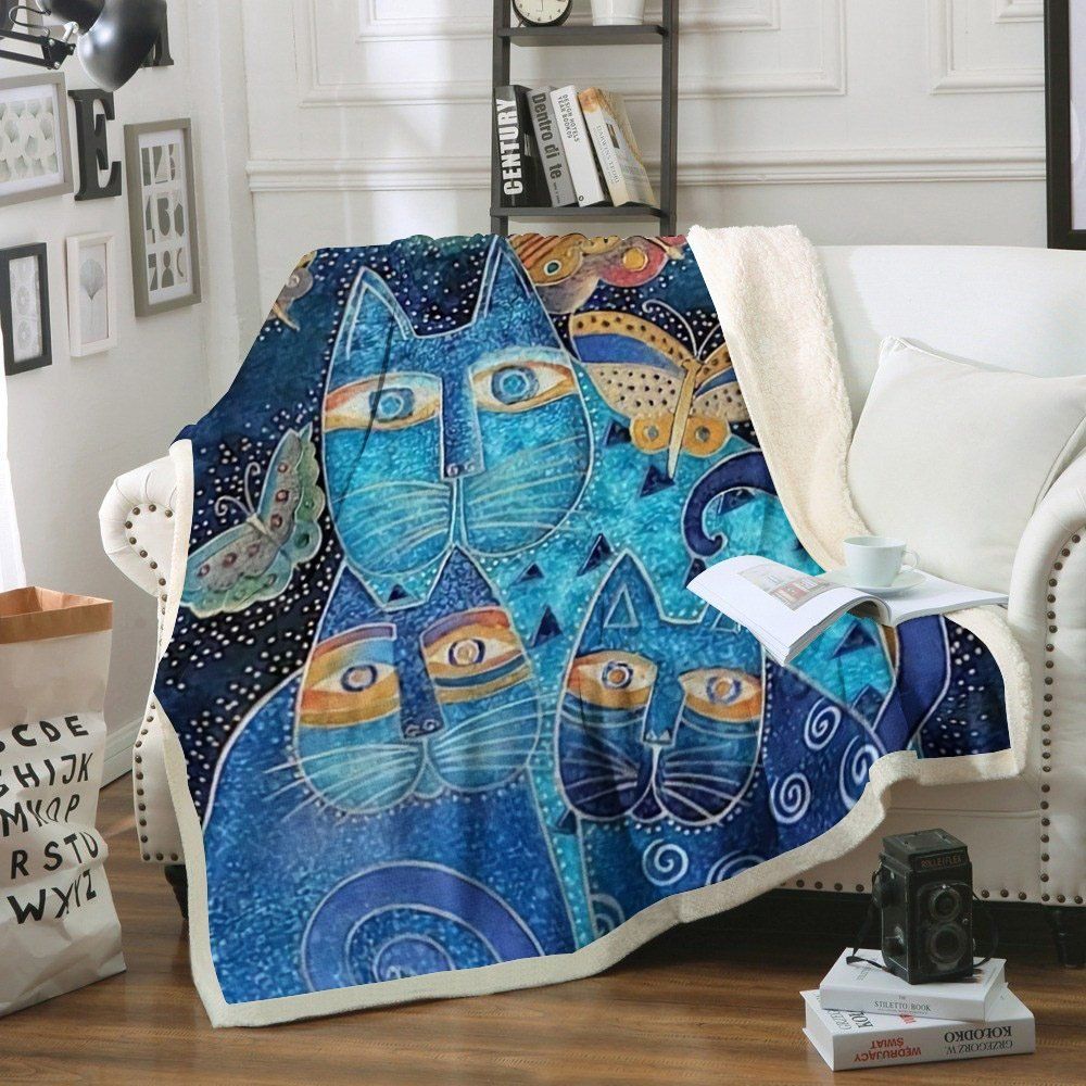 Cat And Butterfly Sherpa Fleece