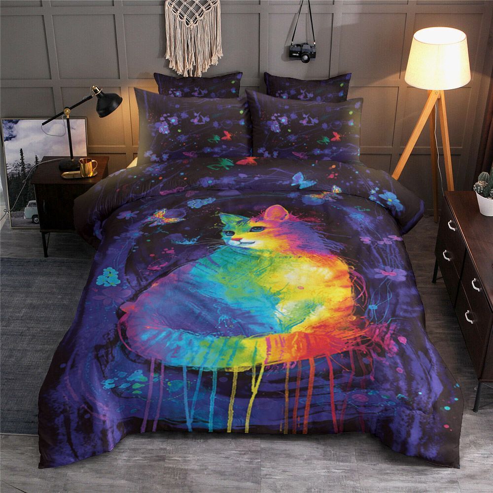 Cat And Butterfly Colorful Bedding Set