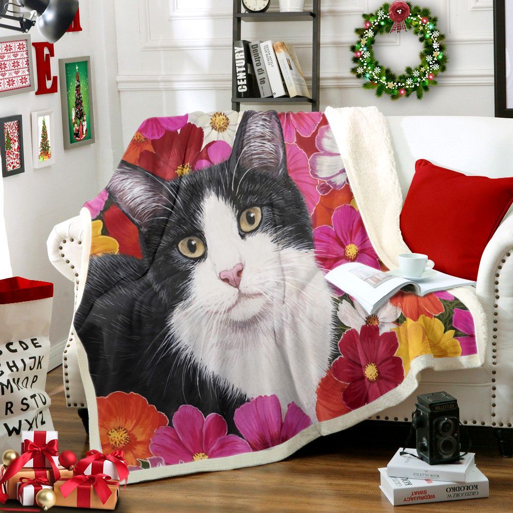 Cat And Butterfly Sherpa Fleece Blanket