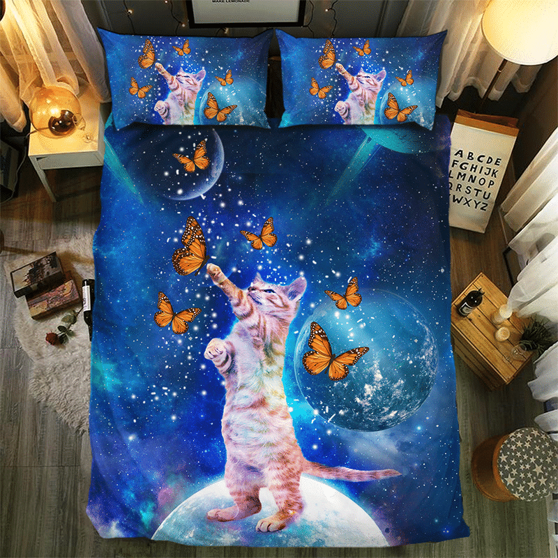 Cat And Butterfly Playing Together Bedding Set
