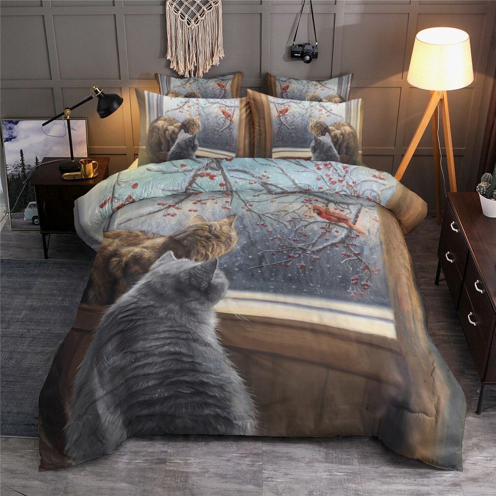 Cat And Cardinal Bedding Set