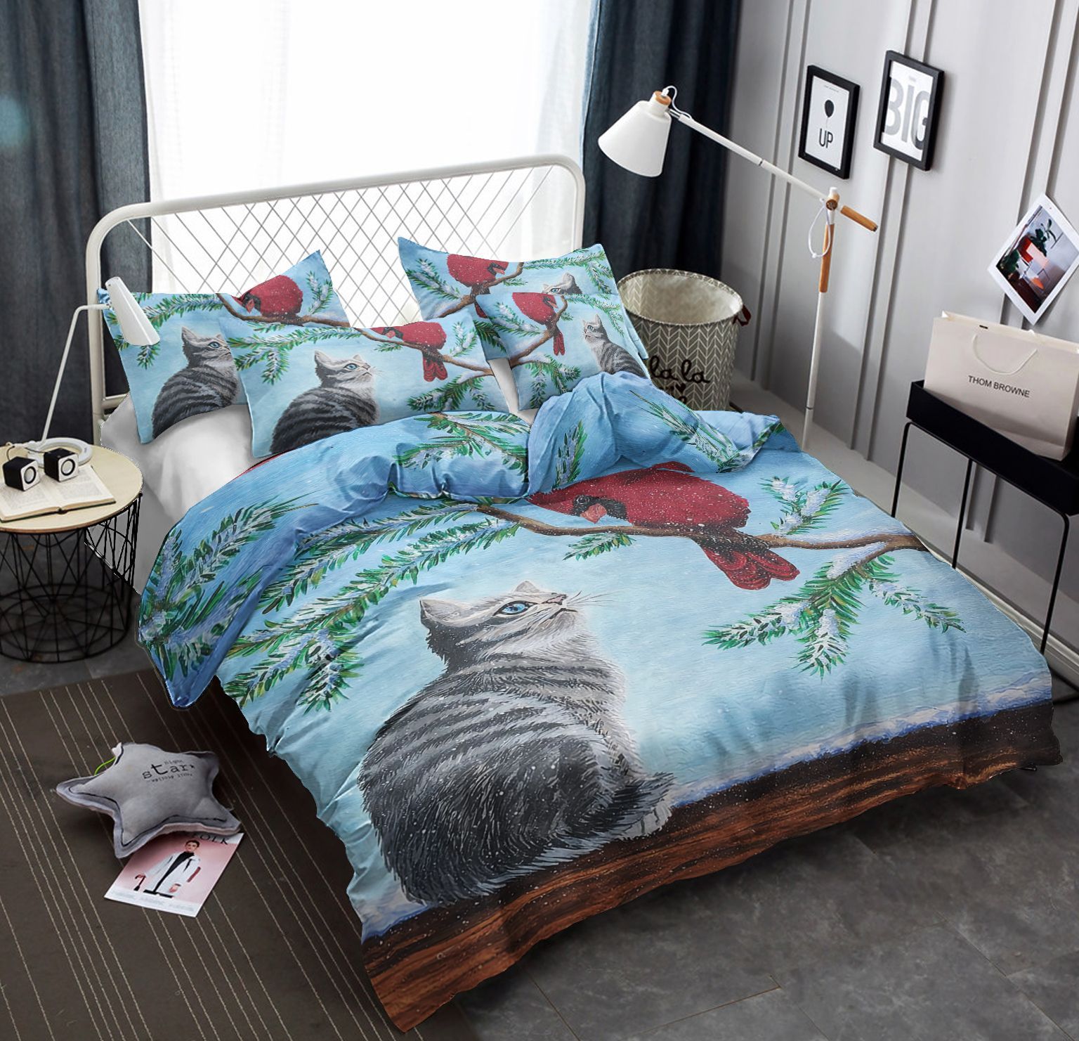 Cat And Cardinal Bedding Set