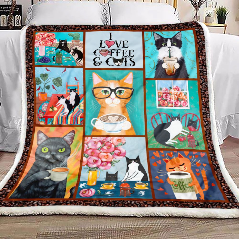 Cat And Coffee Fleece Blanket