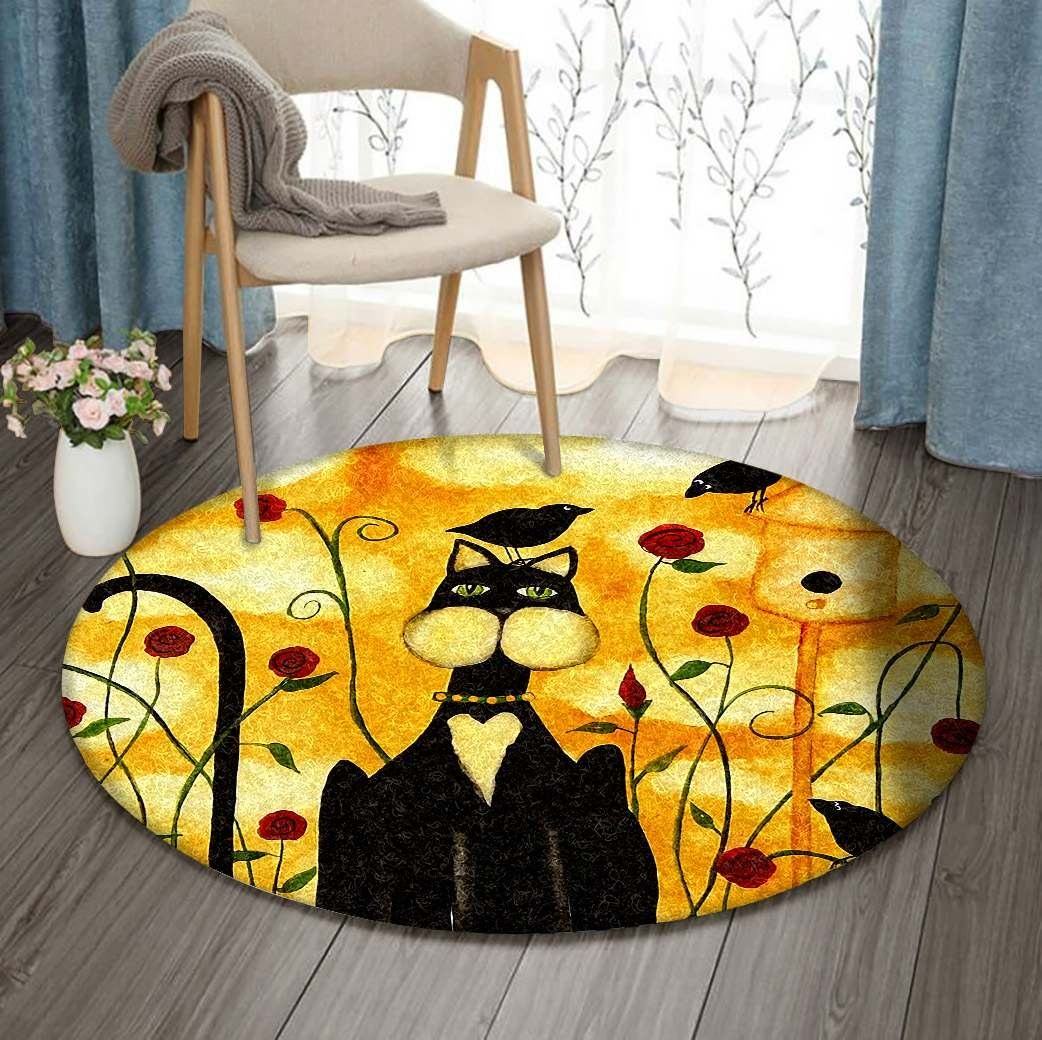 Cat And Crow Round Carpet
