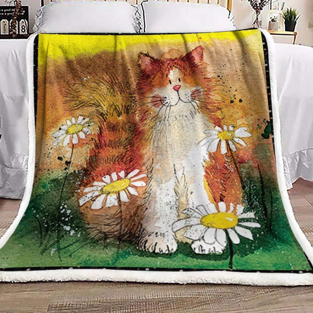 Cat And Daisy Sherpa Fleece Blanket