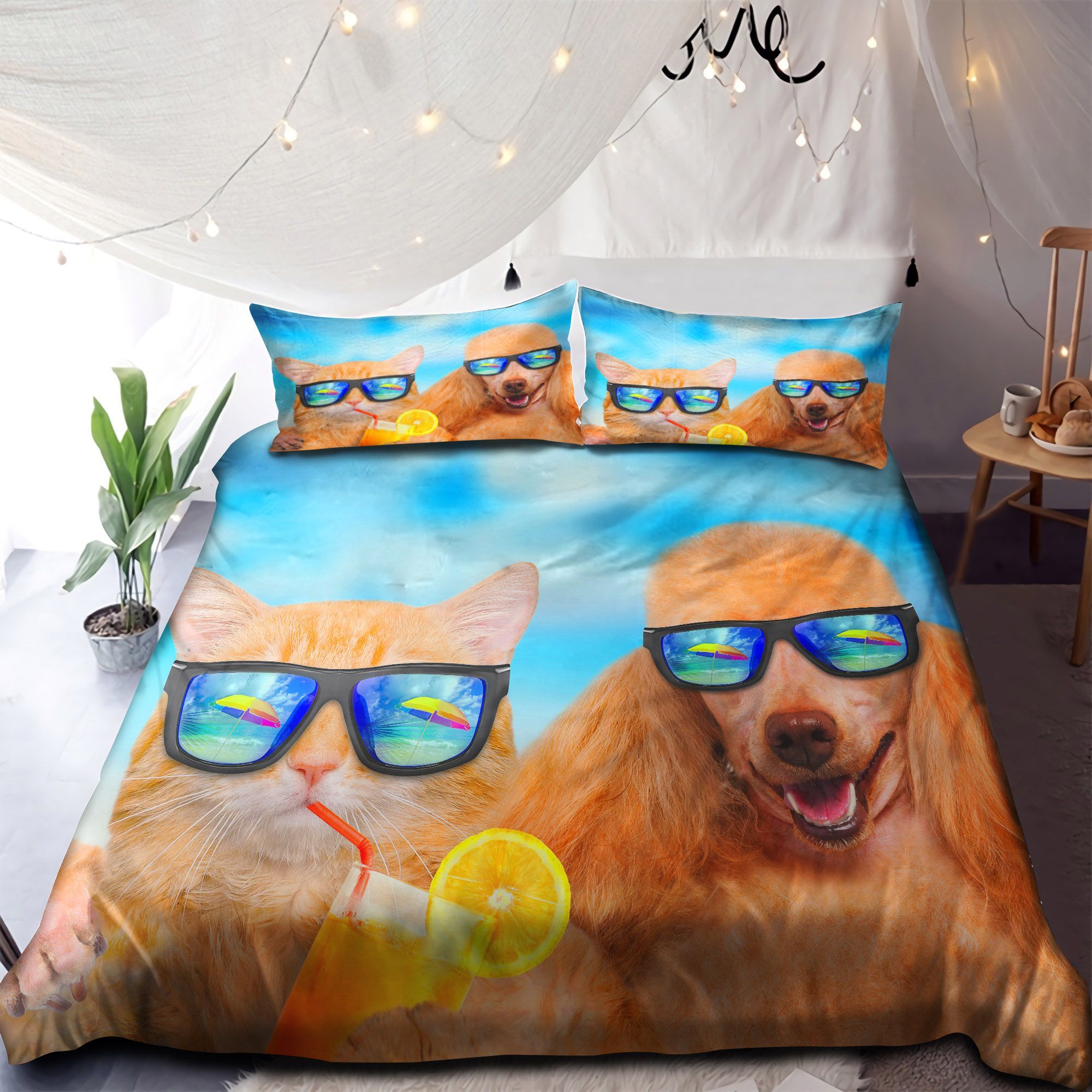 Cat And Dog Love Summer Bedding Set