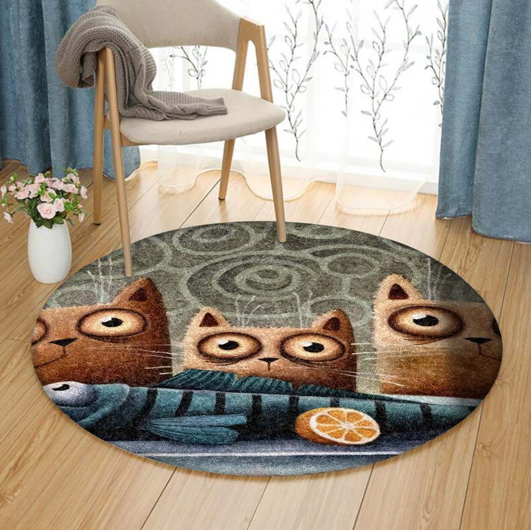 Cat And Fish Round Carpet