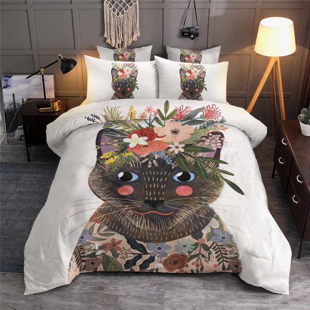 Cat And Flower Bedding Set