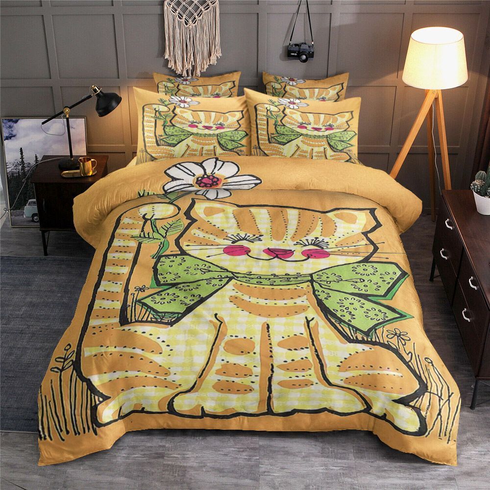Cat And Flower Bedding Set