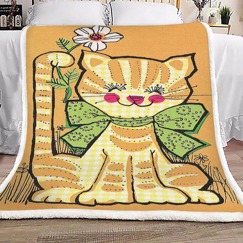 Cat And Flower Sherpa Fleece Blanket