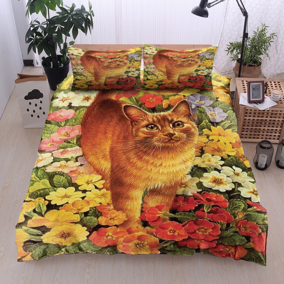 Cat And Flower Bedding Set