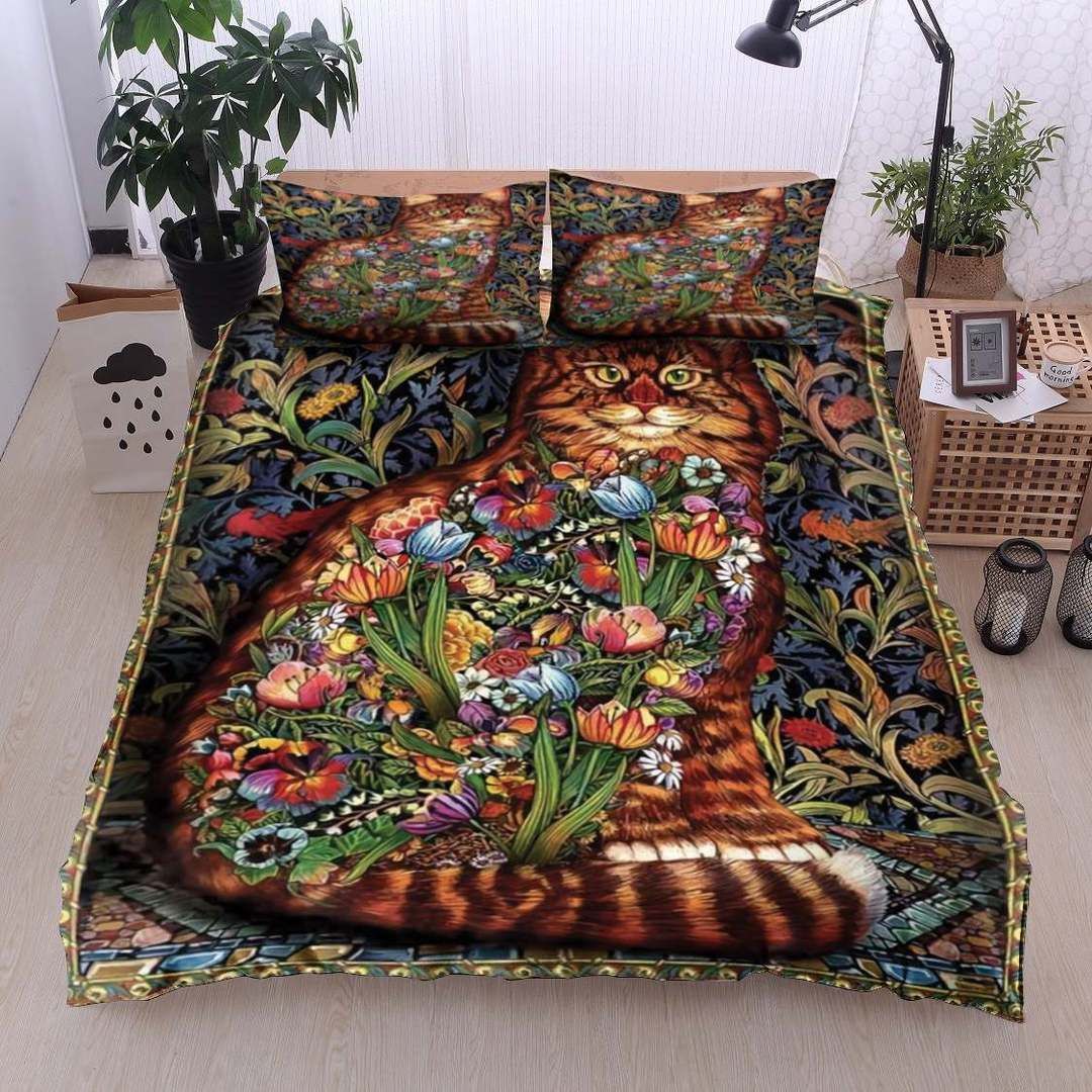 Cat And Flower Bedding Set