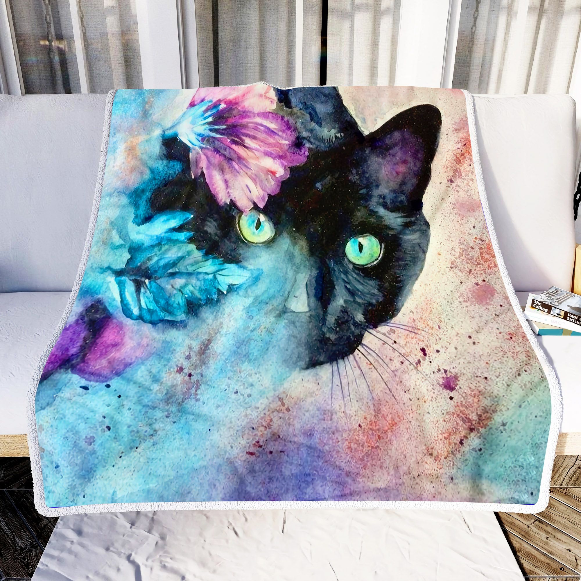 Cat And Flowers Fleece Blanket