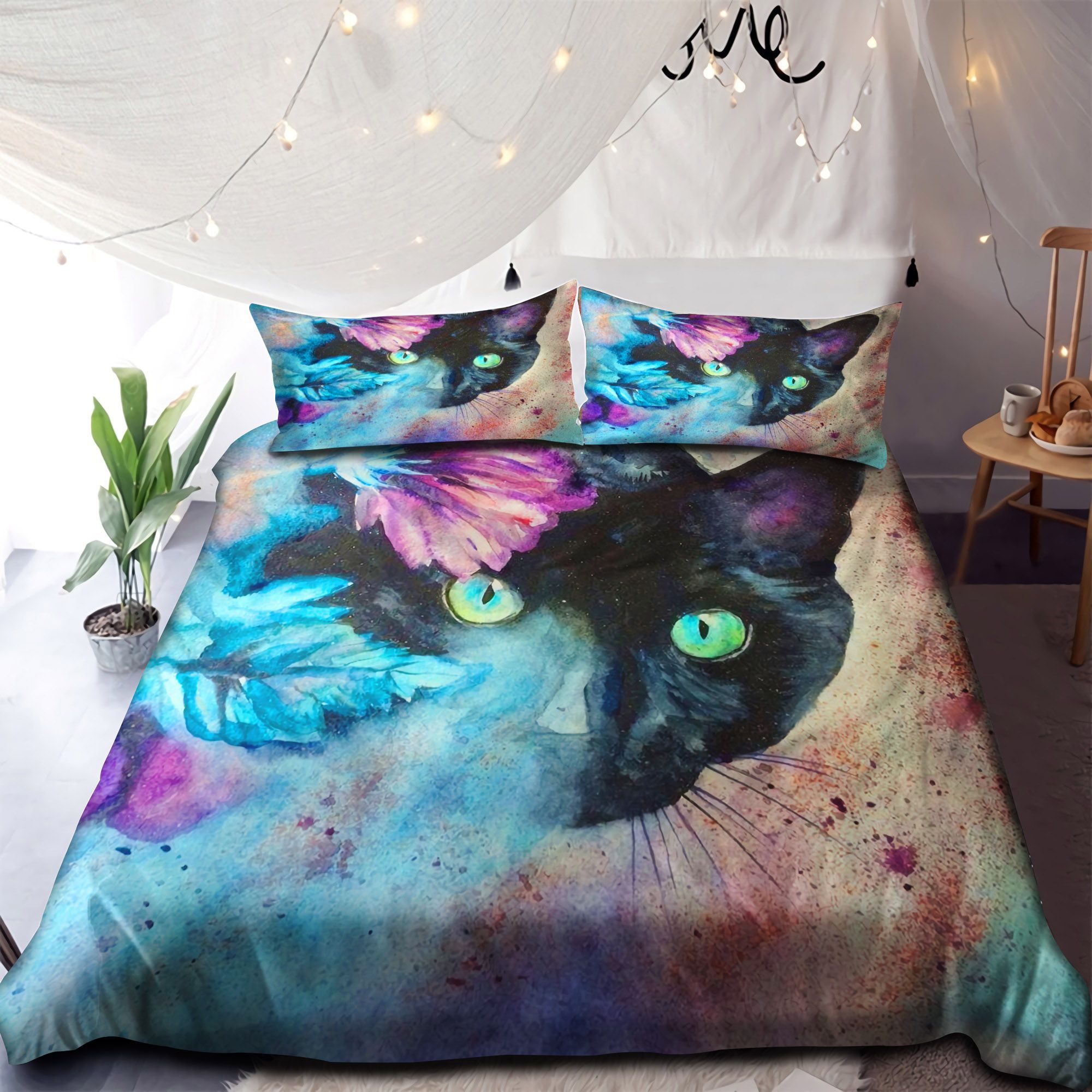 Cat And Flowers Bedding Set