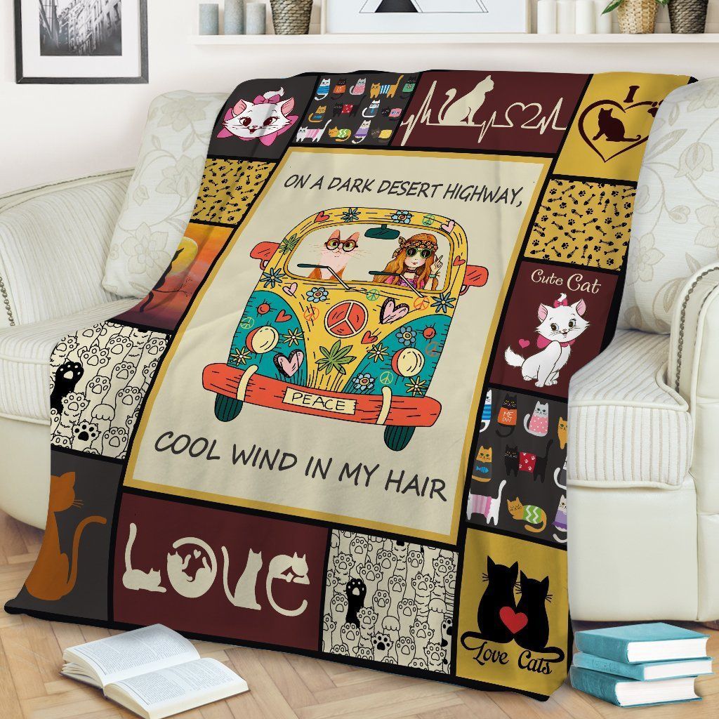 Cat And Girl On Highway Sherpa Fleece Blanket