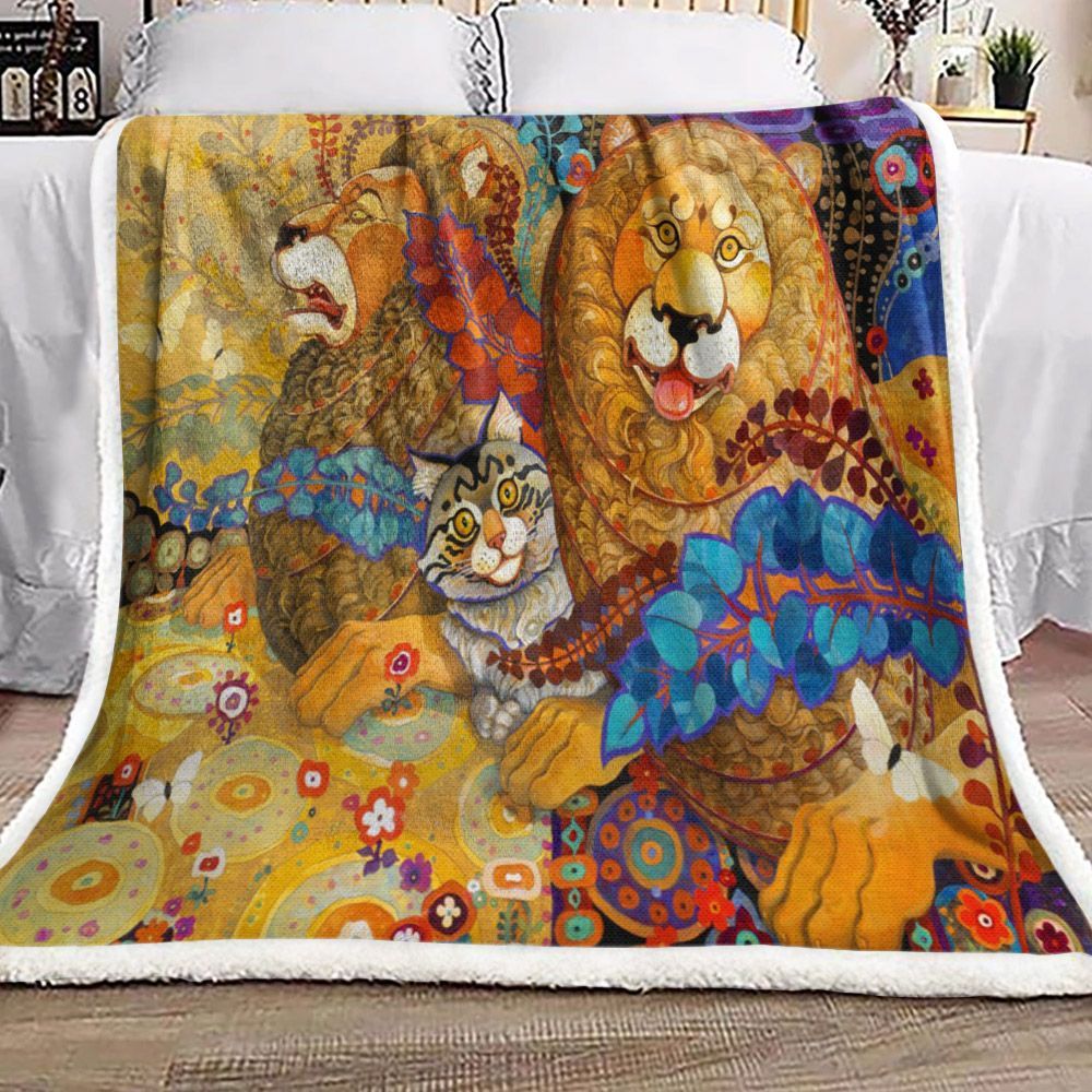 Cat And Lion Sherpa Fleece Blanket