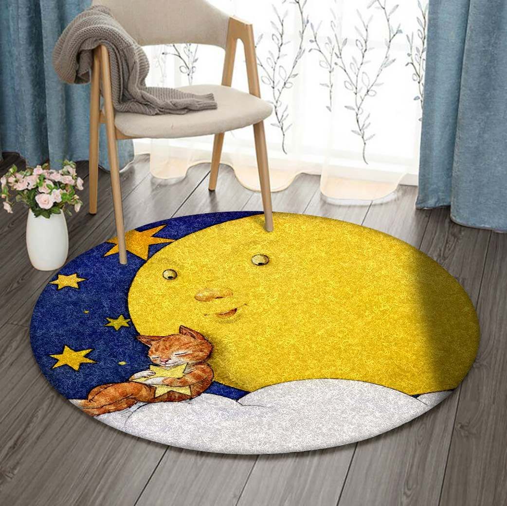Cat And Moon Round Carpet