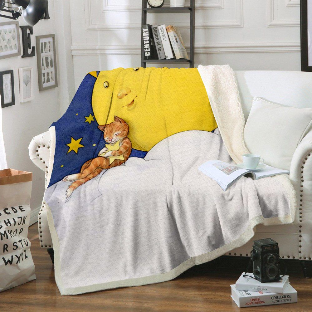 Cat And Moon Sherpa Fleece Blanket