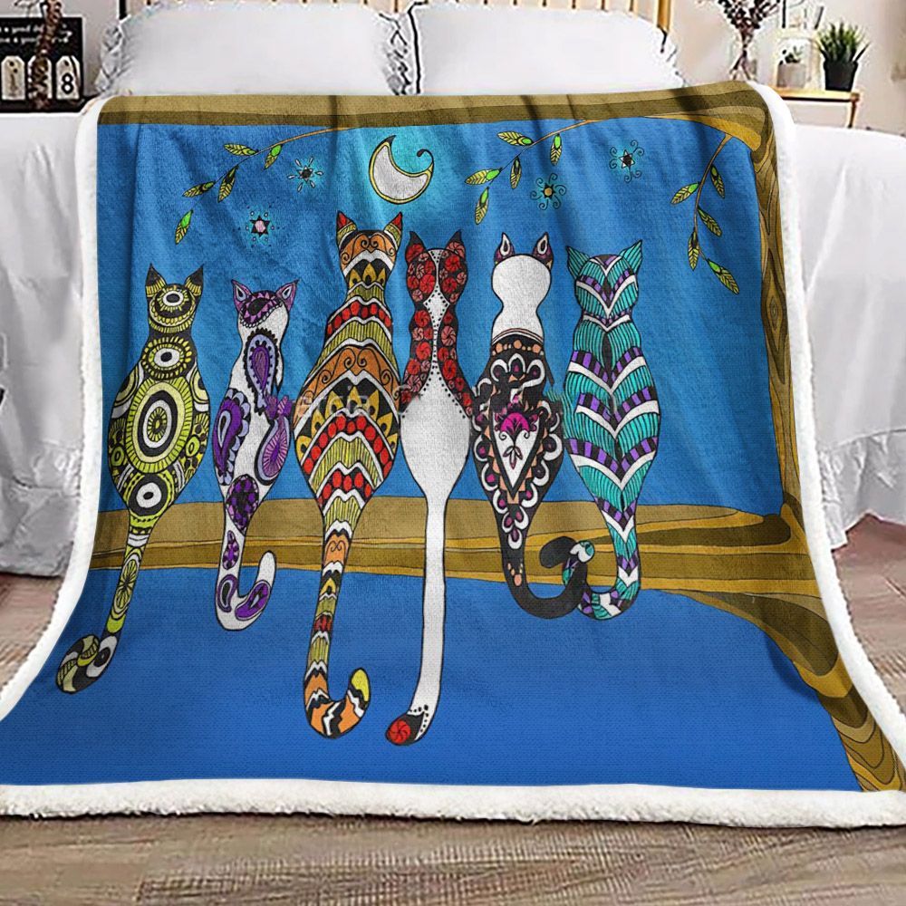 Cat And Moon Sherpa Fleece Blanket