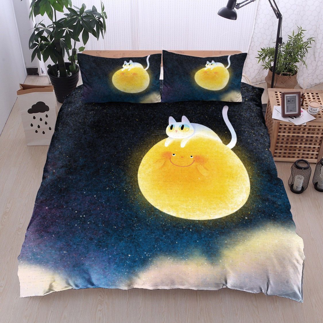 Cat And Moon Bedding Set