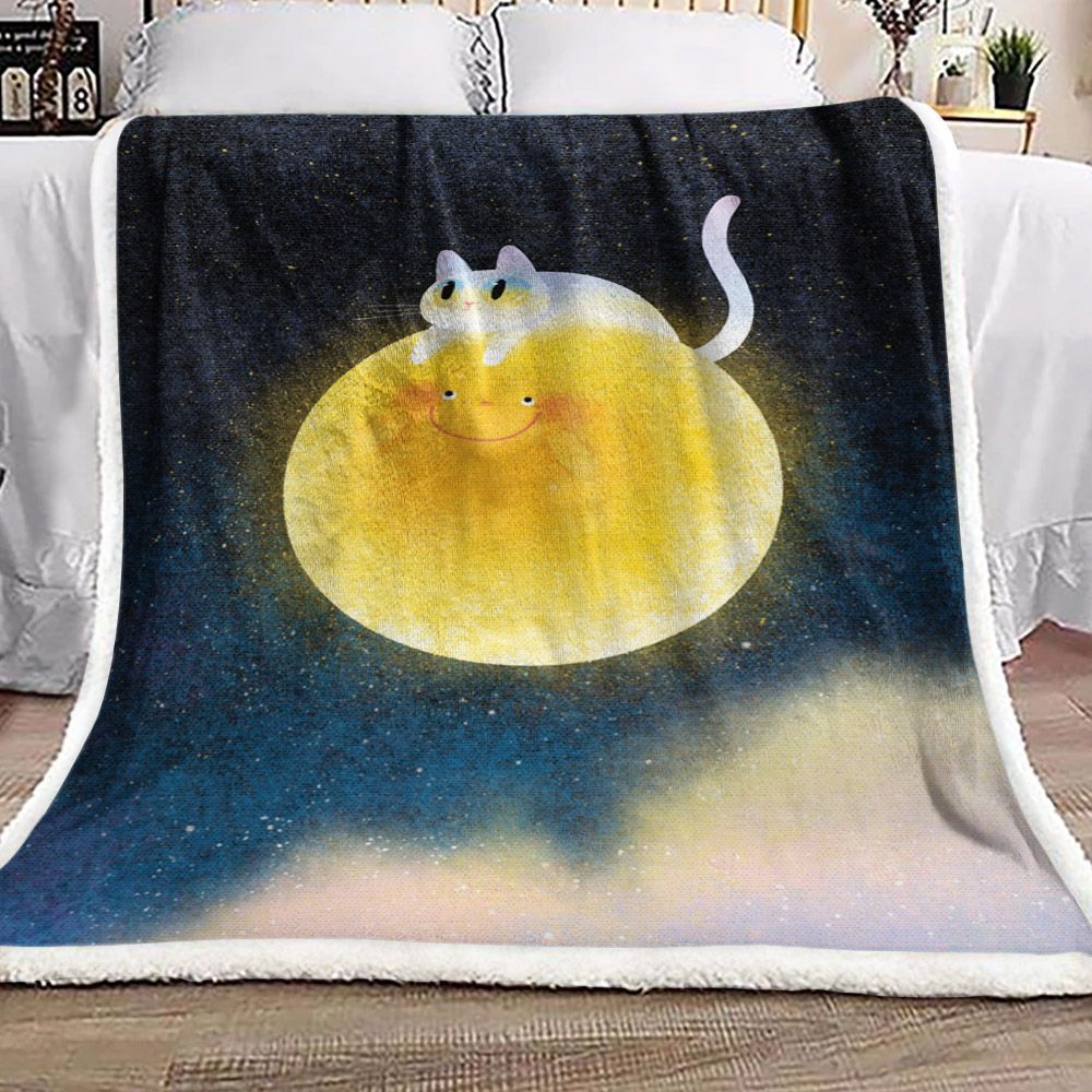 Cat And Moon Sherpa Fleece Blanket