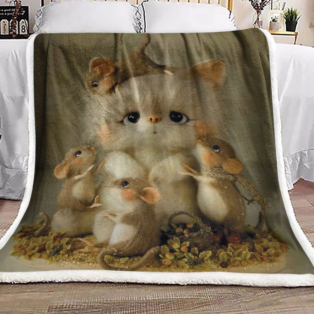 Cat And Mouse Sherpa Fleece Blanket