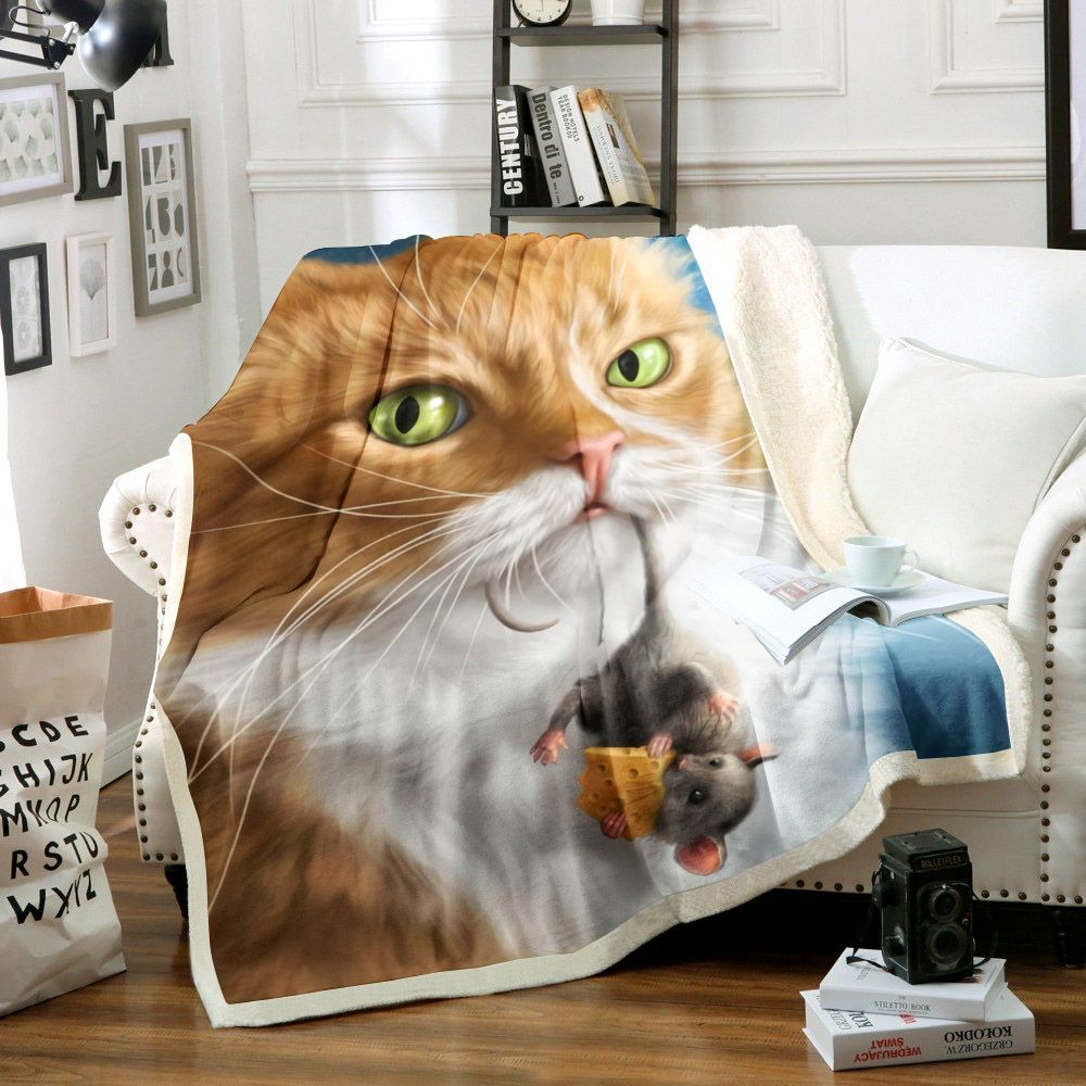 Cat And Mouse Sherpa Fleece Blanket