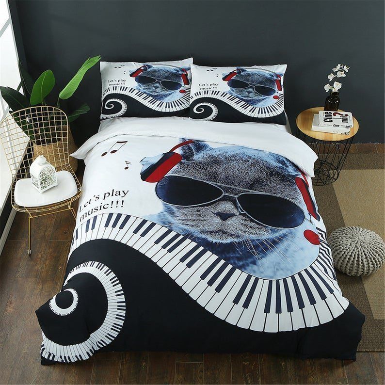 Cat And Piano Bedding Set
