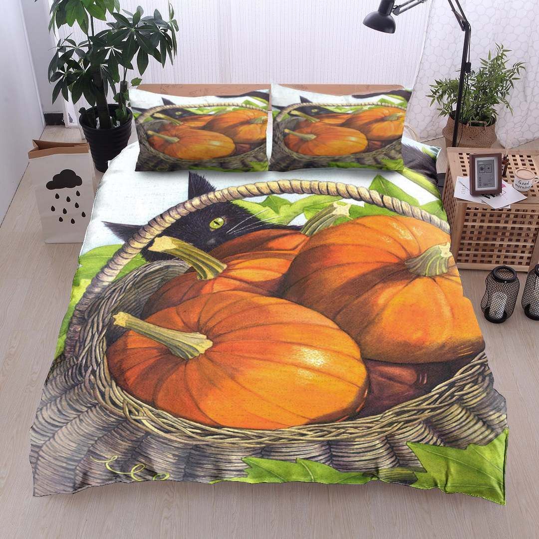 Cat And Pumpkins Bedding Set