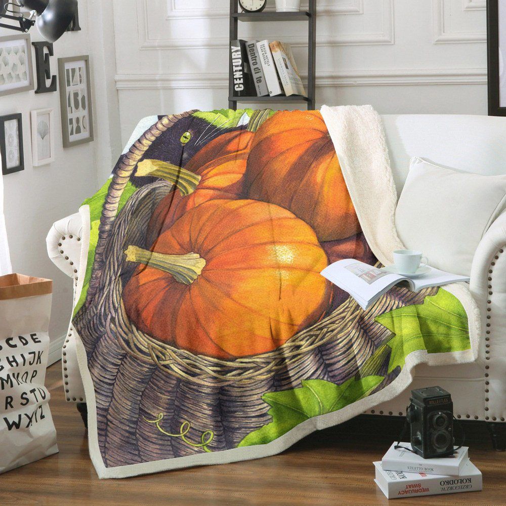 Cat And Pumpkins Sherpa Fleece Blanket