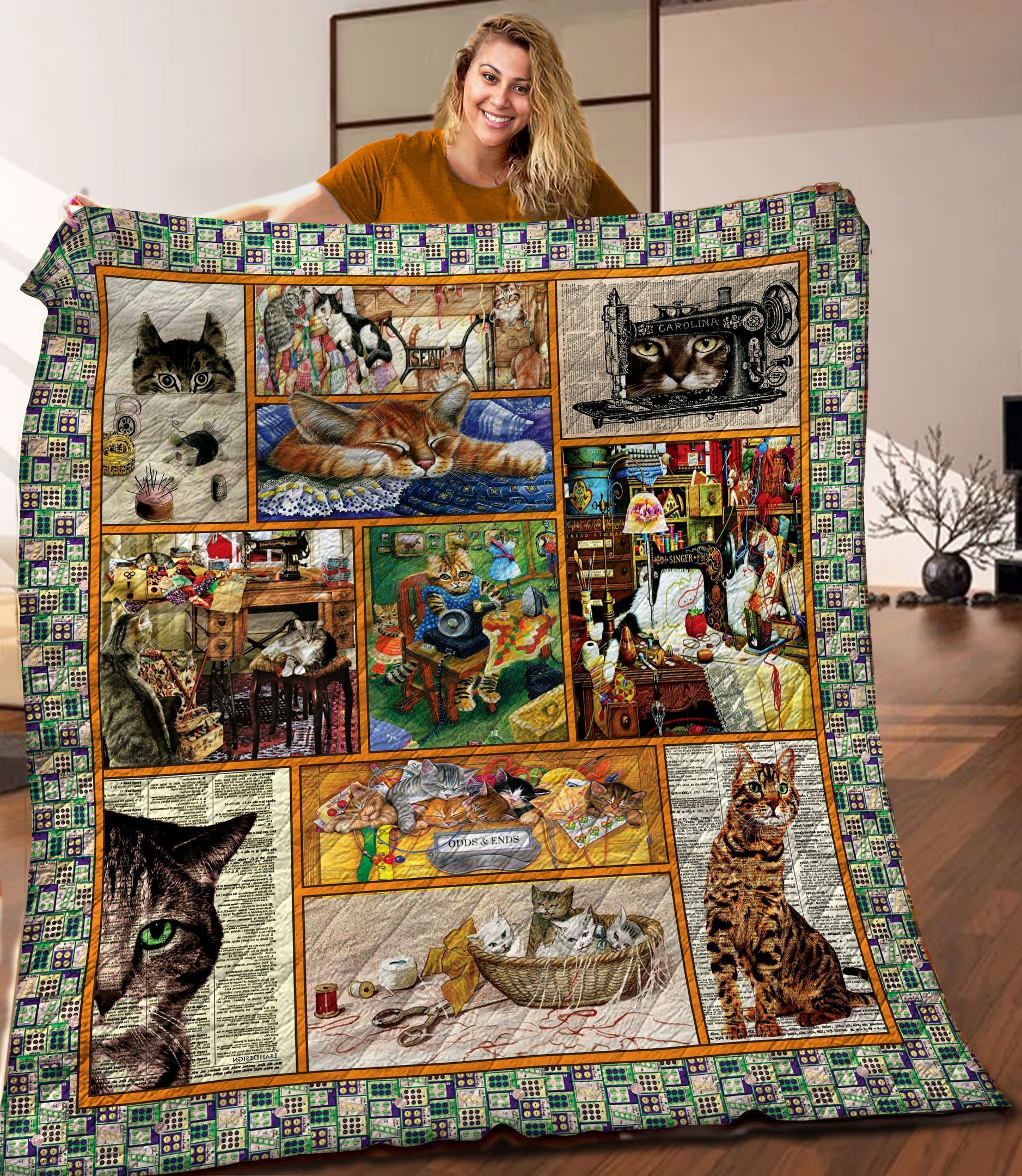 Cat And Sewing Quilt Blanket C9B290220TY