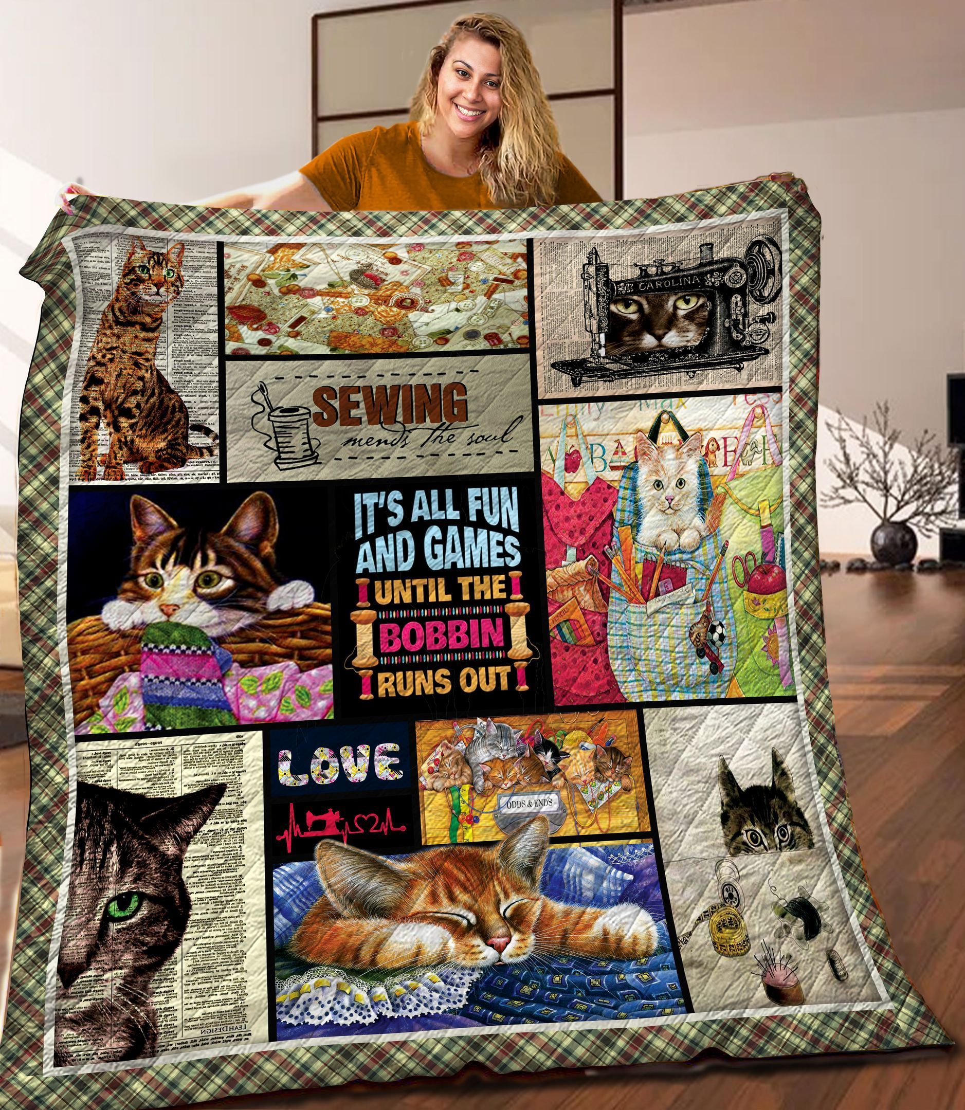 Cat And Sewing Quilt Blanket C9B290221TY