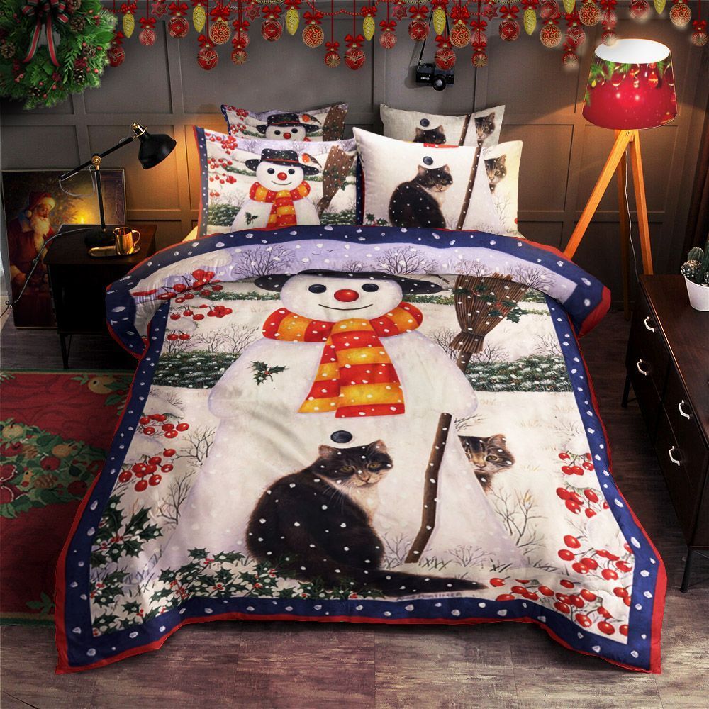 Cat And Snowman Bedding Set