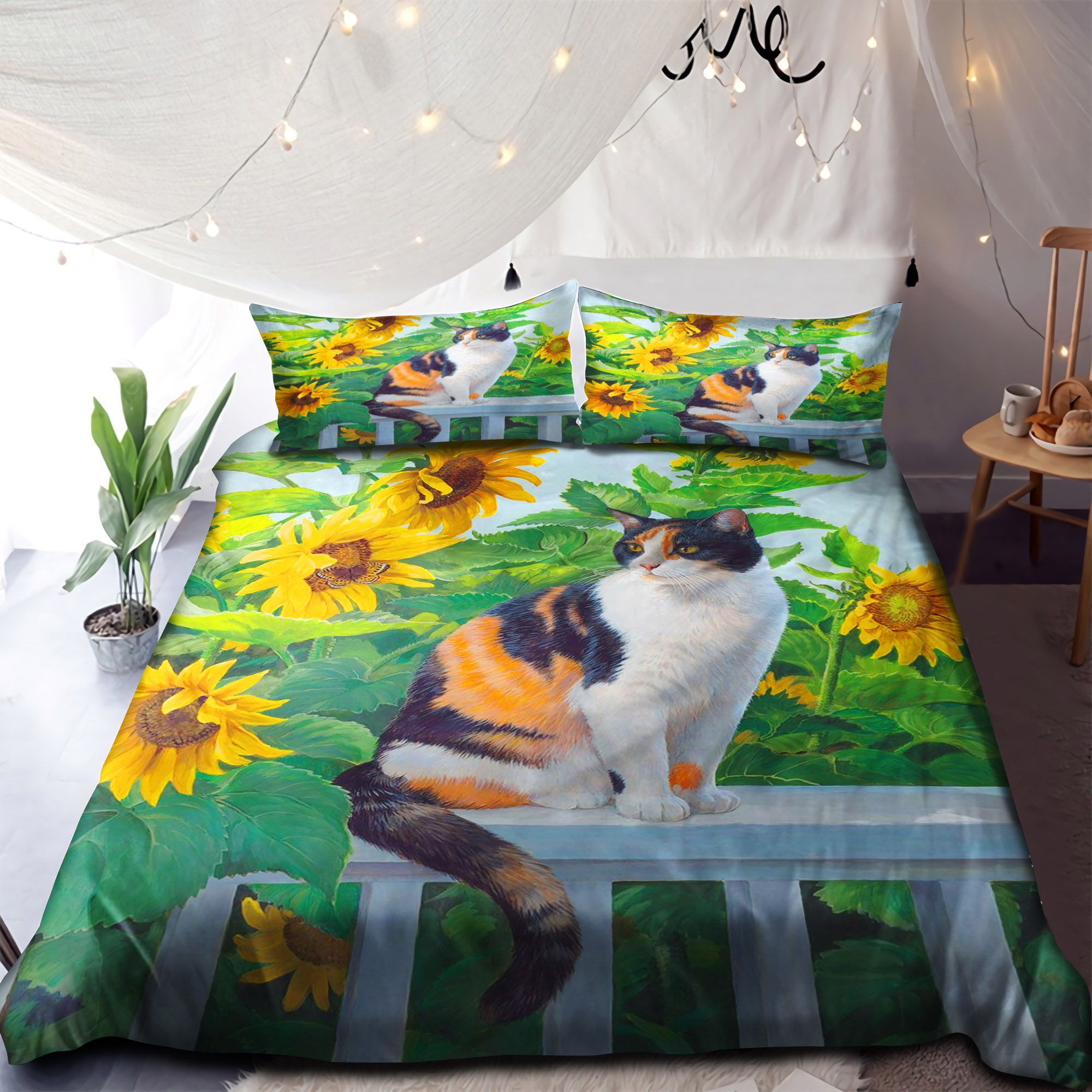 Cat And Sunflower Bedding Set