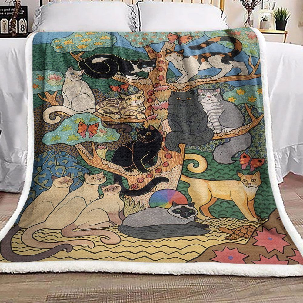 Cat And Tree Sherpa Fleece Blanket