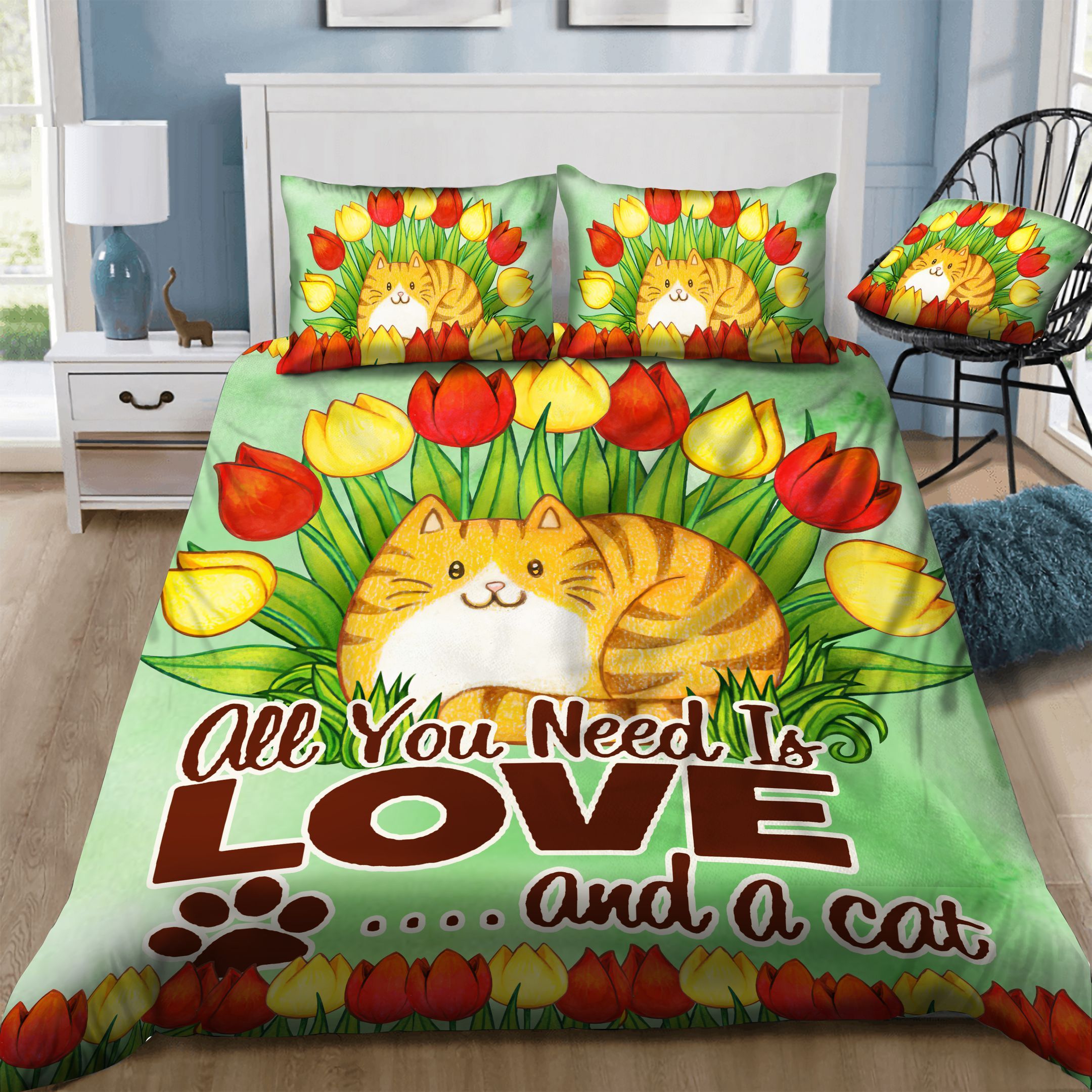 Cat and Tulip Bedding Set