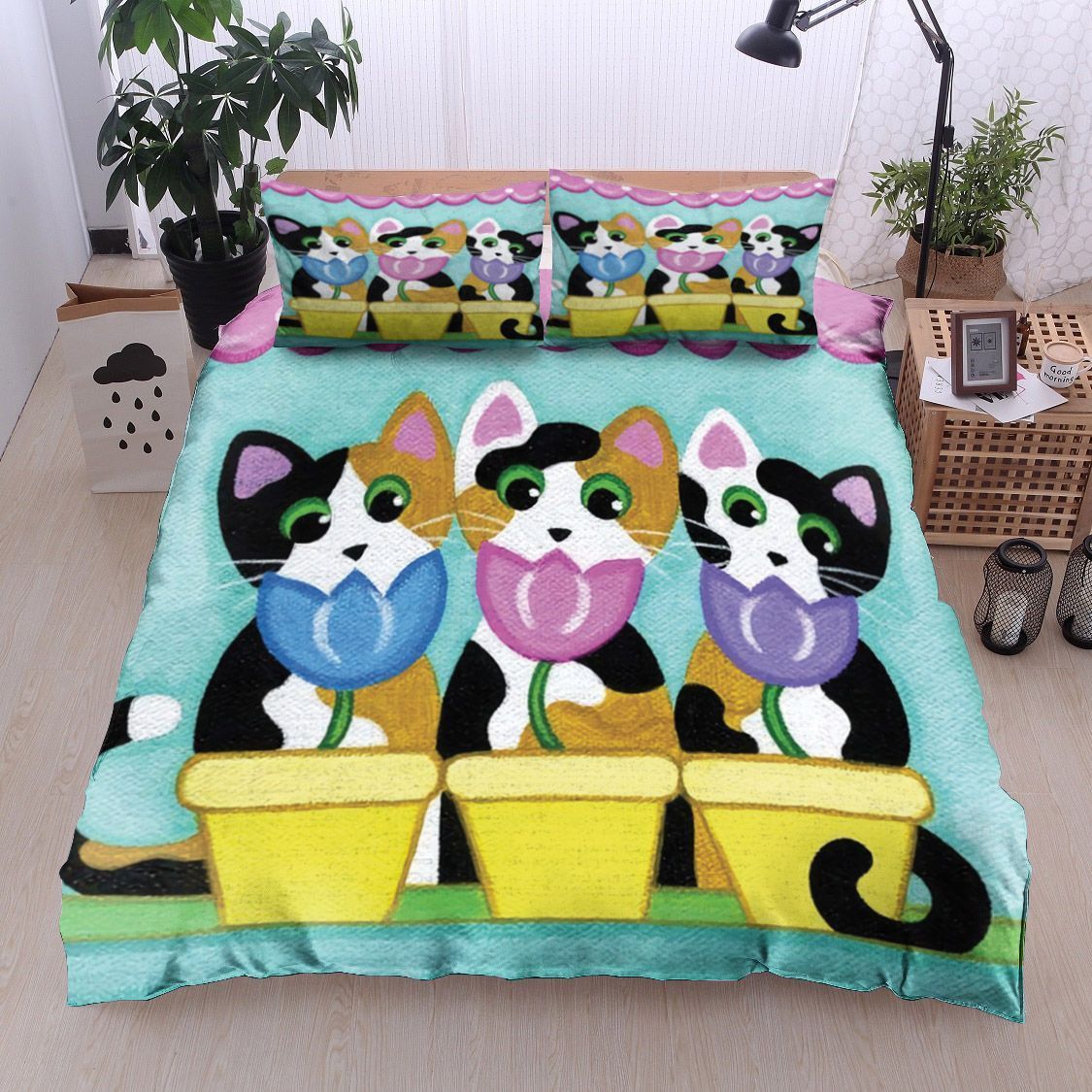 Cat And Tulip Bedding Set
