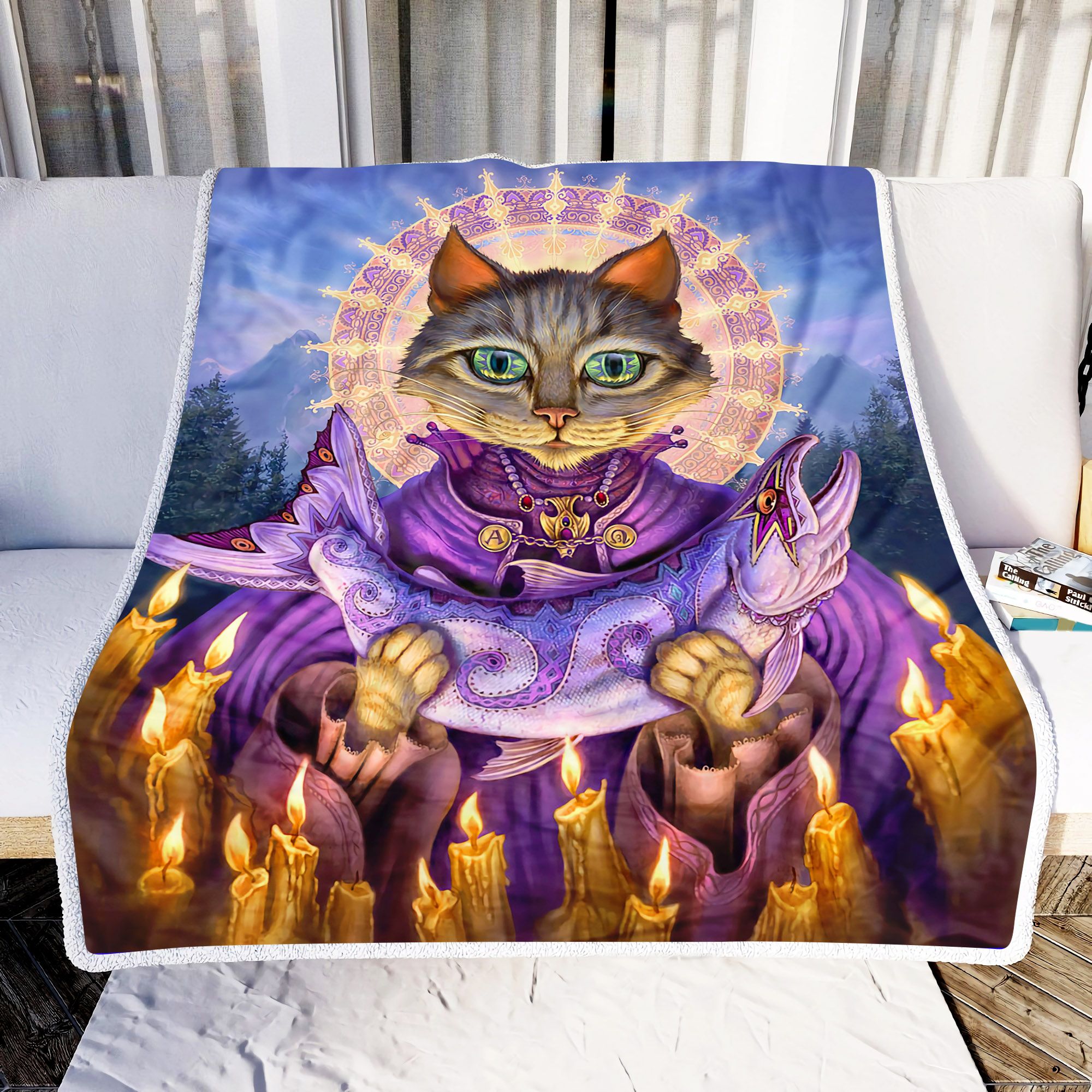 Cat Angel With Fish Fleece Blanket