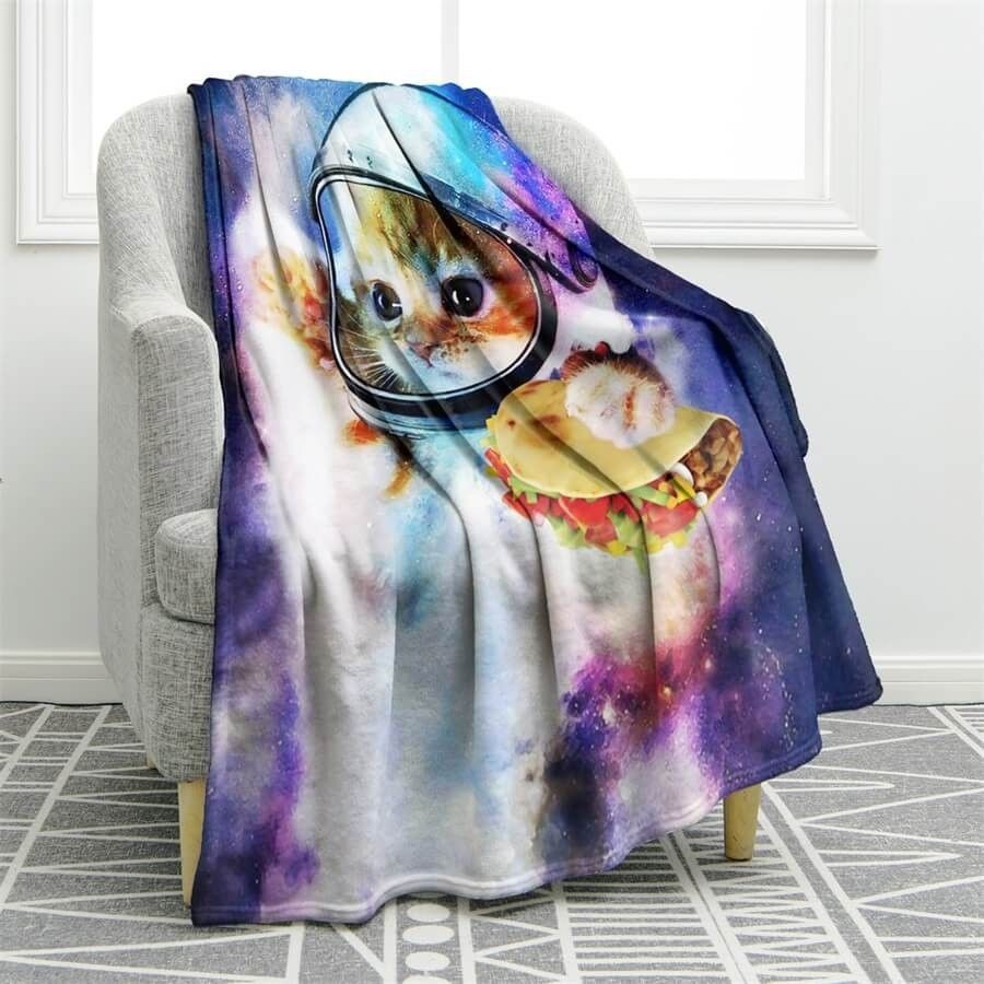 Cat Astronaut Nebula Galaxy Pancake Sherpa Fleece Blanket
