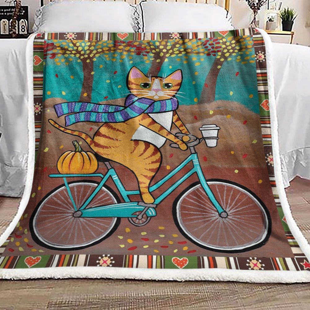 Cat Autumn Sherpa Fleece Blanket