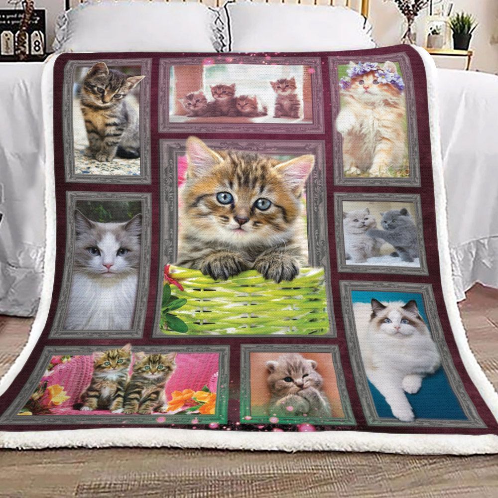 Cat Basket Cute Sherpa Fleece Blanket