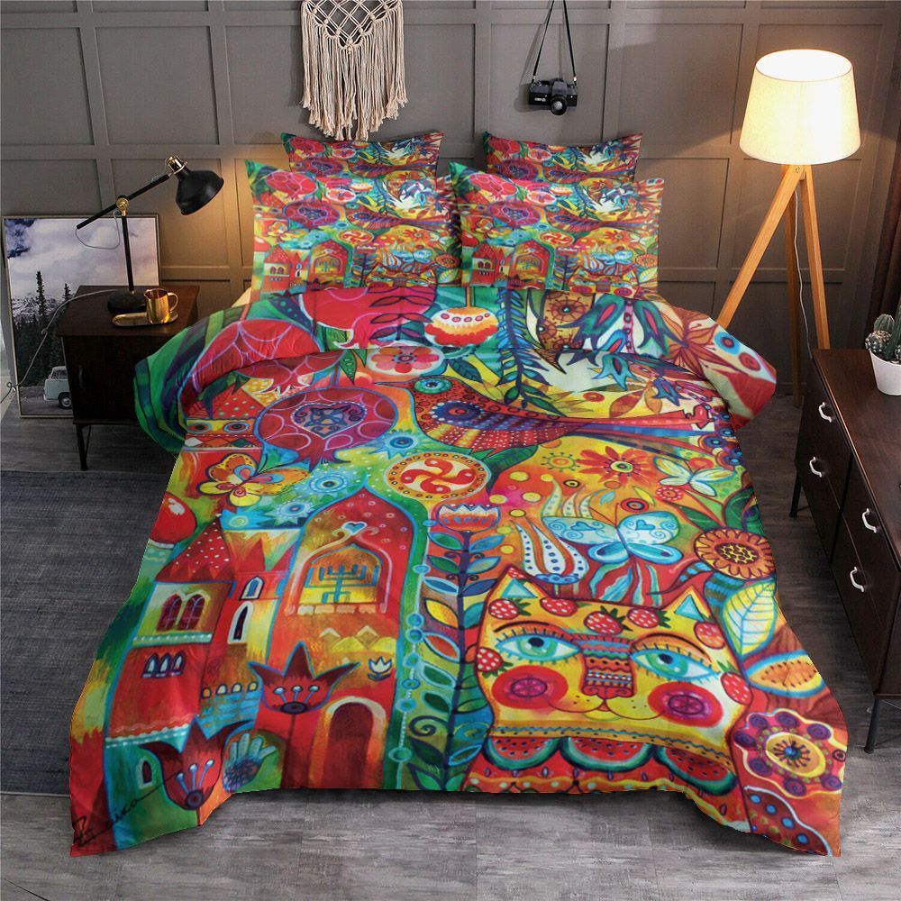 Cat Bird And Flower Bedding Set