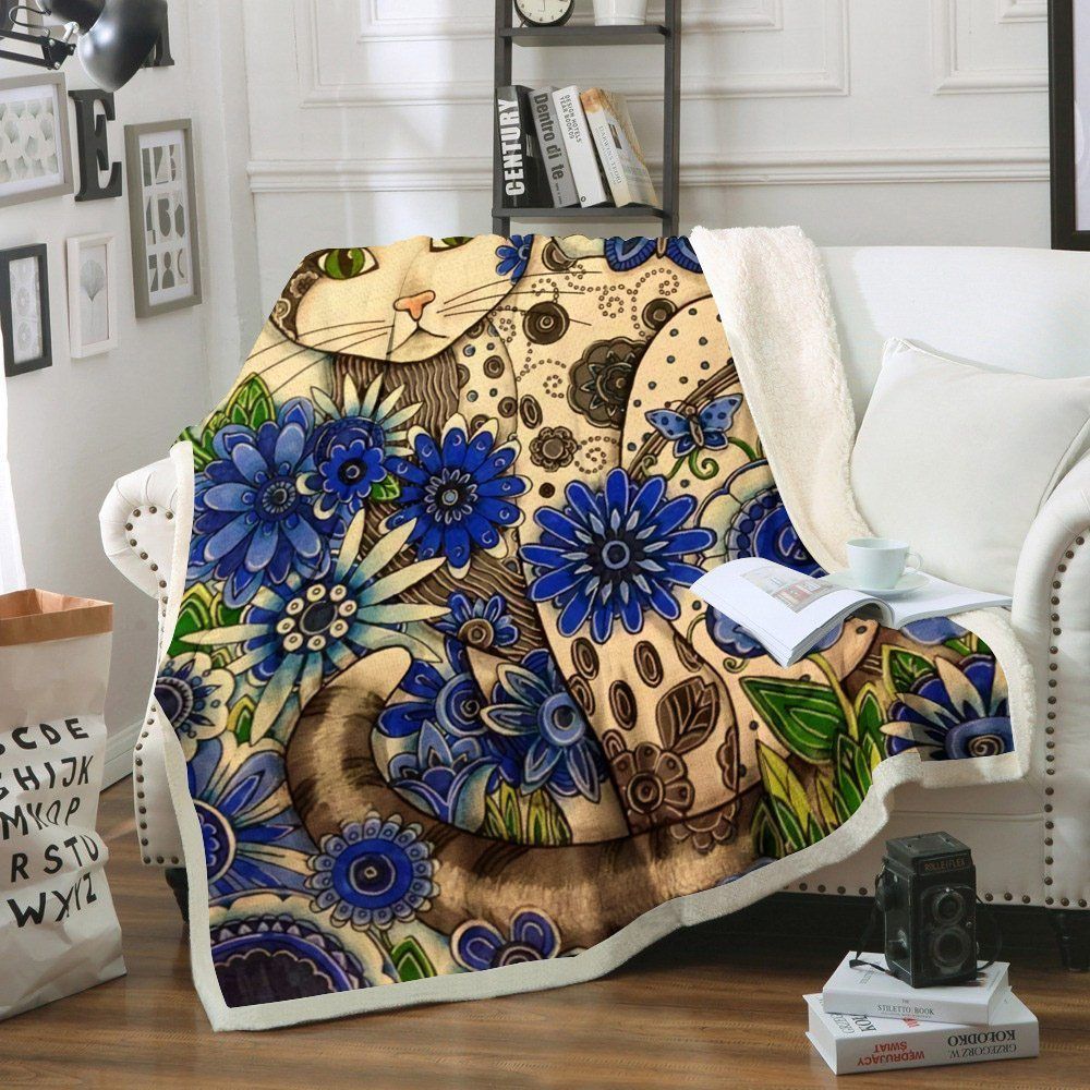 Cat Sherpa Fleece Blanket