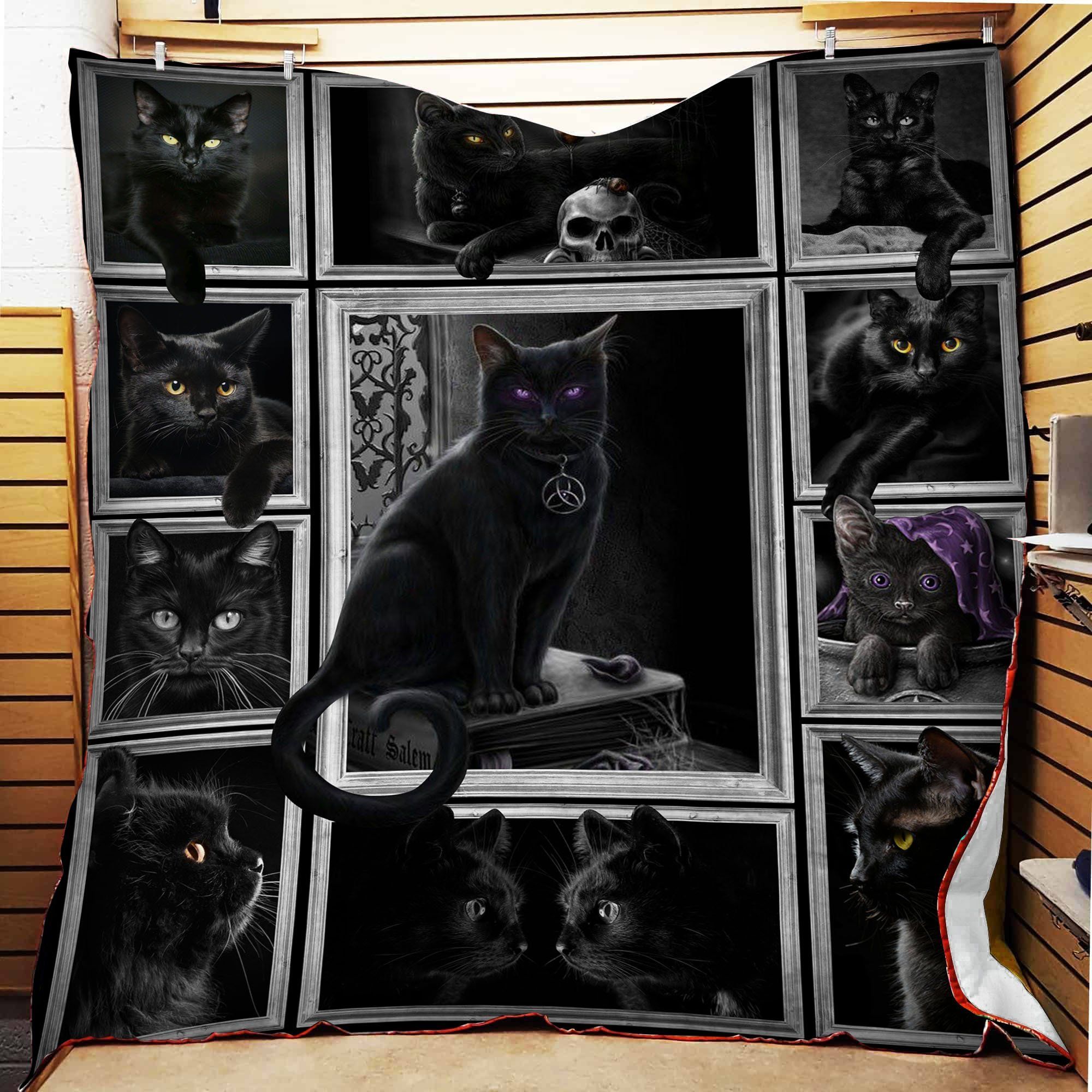 Cat Black Sherpa Fleece Blanket